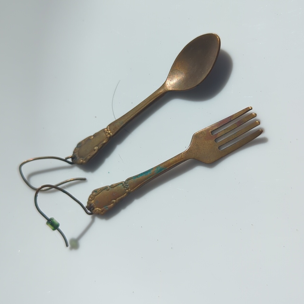 Gold fork and spoon earrings